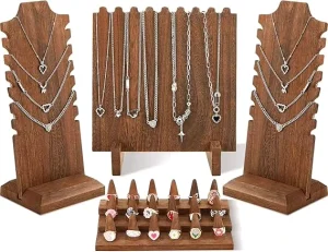 4 Pieces Wood wooden necklace jewelry display stand Display for Selling necklace bust display stand wood