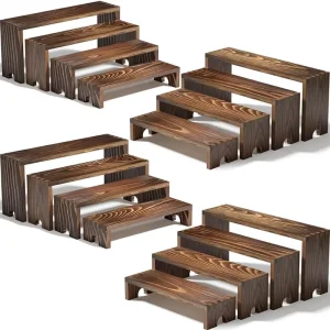 4 Set Wooden Tiered Riser Display Stands for Vendor Events Wooden Cupcake Display Stand Table Display Set Risers for Decor