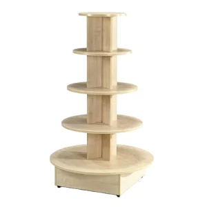 4 Shelf Round Wooden Clothing Display Rack with Storage