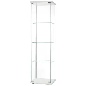 4-Shelf Tempered Glass Door Display Cabinet for Living Room, Bedroom, or Office