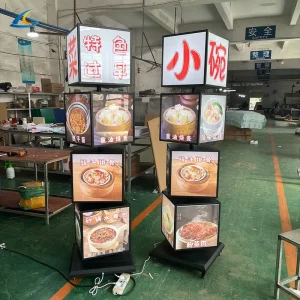 4-Sided 4-Layer Rotating Cube Poster Display Board LED Light Box