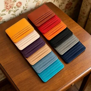4-Slot Solid Color Genuine Leather Business Card Holder Factory