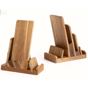 4-Tier Acacia Wood Brochure Display Stand with Non-Slip Base