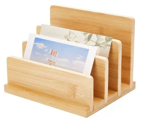 4-Tier Bamboo Wood Brochure Organizer Storage Rack Postcard Display Stand