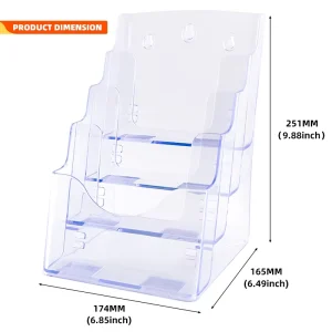 4 Tier Clear Brochure Holder and Magazine Stand for Wall Mount or Countertop