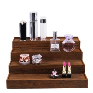 4-Tier Solid Wood Organizer Display Shelf with Hidden Compartment for Cupcakes, Perfume, or Spices