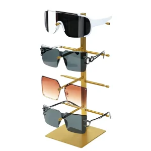 4 Tier Titanium Brushed Gold Sunglasses Organizer & Eyeglass Holder Display Stand for Home Office Boutique Shops