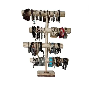 4-Tier Wooden Jewelry Display Stand for Necklaces, Watches, and Bracelets