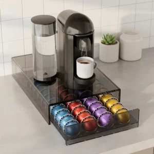 40-Pod Clear Acrylic Coffee Capsule Organizer with Storage Drawer