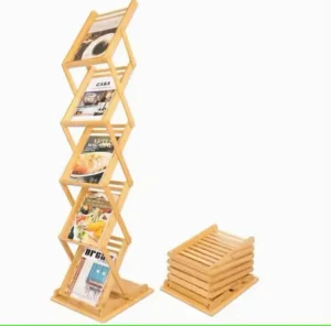 5-Layer Bamboo Magazine Rack Portable Foldable Water-Resistant Countertop Brochure Display Stand