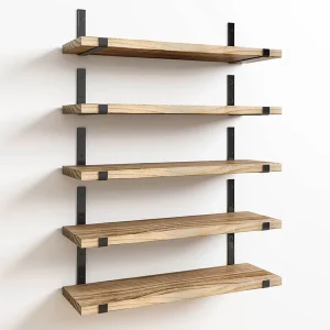 5 Piece Rustic Style Wooden Floating Shelf Set for Home Decor Bedrooms Living Rooms Kitchens Garage Wall Storage Rack