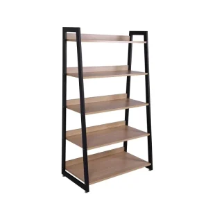 5-Tier Black Metal and Wood Home Storage Shelf Display Stand