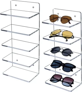 5 Tier Clear Acrylic One Piece Model Sunglasses Display Stand Wall Mount Multi functional High End Feel Retail Optical Shop