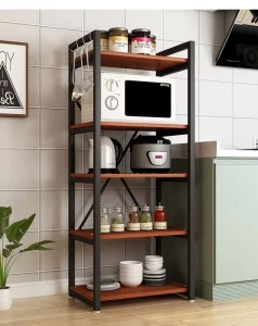 5-Tier Metal and Wood Display Storage Shelf for Living Room