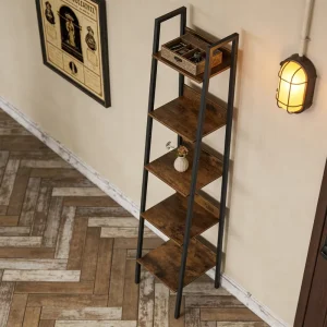 5-Tier Metal and Wood Ladder Corner Bookshelf for Living Room, Balcony, or Home Office