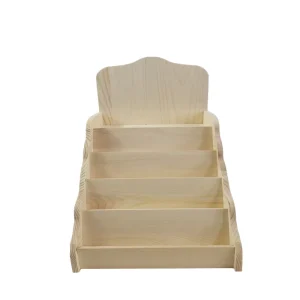 5-Tier Step Wooden Retail Display Shelf with Brand Logo for Postcards Brochures Photos and Stickers