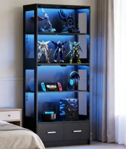 5-Tier Tempered Glass Display Cabinet with LED Lights