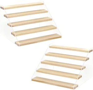 5-Tier Wood and Acrylic Display Stand Clear Shelves for Collectibles