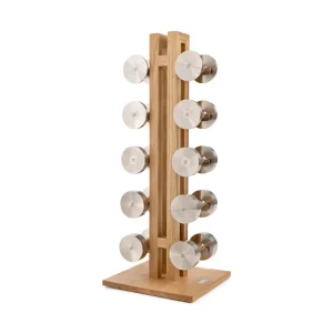 5-Tier Wooden Dumbbell Display and Storage Rack for Gym or Home Use