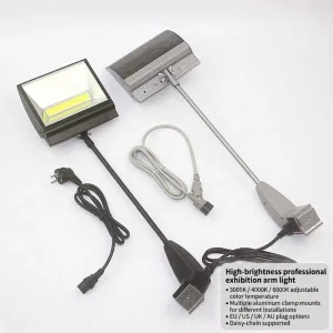 50W Aluminum COB Exhibition Arm Light IP20 CCT 3000-6000K Adjustable Daisy Chain Booth Display Lighting