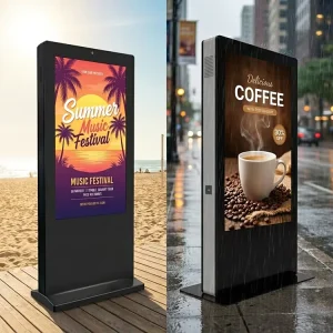 55-Inch 2500-Nit Outdoor Waterproof LCD Digital Signage Totem with Light Sensor and Anti-Glare Display