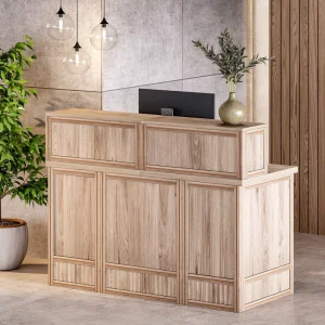 57-Inch Rustic Boho Reception Desk for Office, Mall, or Welcome Area