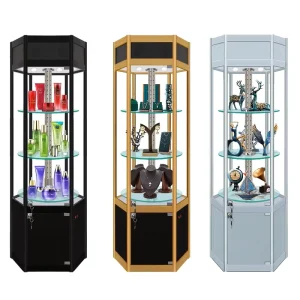 6-Angle Glass Revolving Rolling Display Cabinet