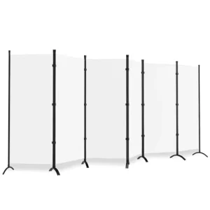 6 Panel Foldable Room Divider Modern Design Opaque Privacy Screen 6FT X 200″ Fabric Partition for Office Use (White)