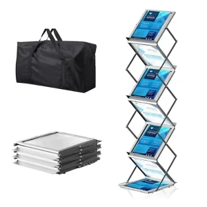 6 Pockets Foldable Aluminum Literature and Magazine Rack with Carrying Bag for Exhibitions