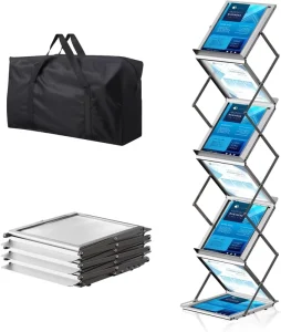 6 Pockets Foldable Aluminum Magazine Rack Brochure Display Stand Brochure Catalog Literature Display Stand