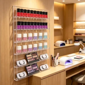 6-Tier Clear Acrylic Wall-Mounted Nail Polish Display Rack