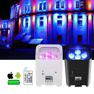 6-in-1 RGBWA UV LED Battery Uplight with Wireless Control and Remote for DJ, Bar, Party, and Disco