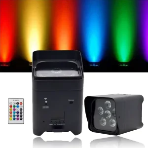 6 x 18W Black Housing Battery Powered LED PAR Light, Wireless DMX, RGBWA+UV