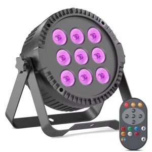 60W 4-in-1 RGBW 9-LED PAR Stage Light DMX512 Sound-Activated with Remote Control IP33 for KTV Theaters Auditoriums Stages and Bars