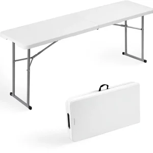 6FT Narrow Folding Table with Alloy Steel Frame, Portable Carrying Handle, for Indoor and Outdoor Meetings and Home Work