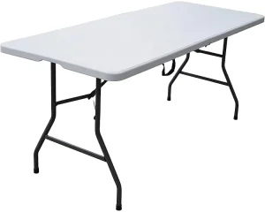 6ft Easy to Clean Portable Outdoor Furniture Party Event Center Foldable in Half White Long HDPE Plastic Folding Table 180 cm