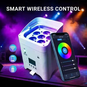 6x18W RGBW Amber White LED Par Light Wireless DMX Battery-Powered with Remote Control for Shows and Events
