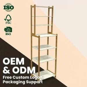 7 Tier Modern Durable Bamboo Frame Freestanding Storage Shelf Open Bookshelf Multi Purpose Display Rack for Bathroom Kitchen