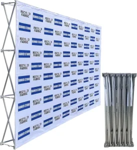7.5×7.5 Tension Fabric Pop-Up Display Stand Double-Sided Portable Aluminum Trade Show Backdrop
