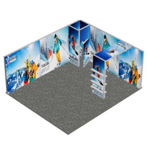7x6m Custom Modular Lightbox Exhibition Stand with Backlit Wall and Display Columns