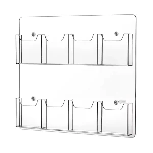 8-Pocket Clear Wall-Mount Acrylic Tri-Fold Brochure and Pamphlet Display Stand