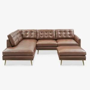 8-Seat L-Shaped Leather Modular Sofa Set with Cushion Back and LED Light