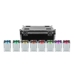 8 Uplights with Charging Flightcase Battery Waterproof LED Par RGBWAUV Wireless WiFi Remote for Truss Garden Stage Outdoor DMX