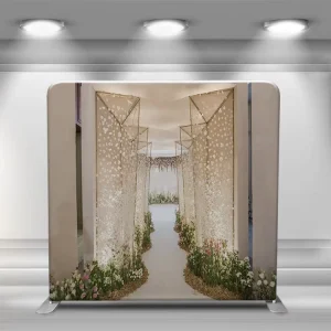 8 ft Aluminum Tube Tension Fabric Display with Flower Grass Print for Wedding Events and Photo Booths
