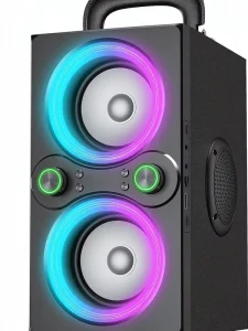 80W Wireless Speaker Wooden Cabinet Bass Boosted RGB Light Bluetooth 5.3 Built-in Mic Portable Party Speaker