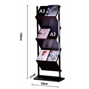 A3 Size Iron Assembly Brochure and Newspaper Display Rack Floor-Standing Stand