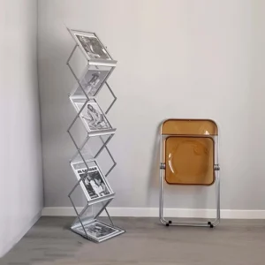 A4 Folding Aluminum Alloy Brochure Display Stand and Vertical Newspaper Rack