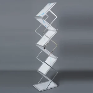 A4 Folding Catalog Stand Foldable Aluminum Brochure Rack for Trade Show Brochure Advertising