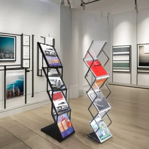 A4 Size Aluminum Alloy Folding Brochure Stand Newspaper Display Trade Show Brochure Holder