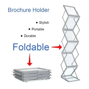 A4 Zigzag 7-Layer Folding Aluminum Frame Catalog Holder Magazine Exhibition Display Brochure Stand
